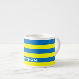 Tasse Expresso Jaune vif et rayures bleues Personnalisé