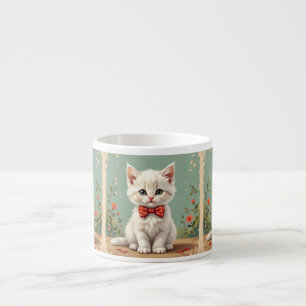 Tasse Expresso Joli adorable chat blanc avec noeud papillon