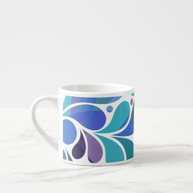 Tasse Expresso Joli Artsy Aqua Bleu, Aquarelle violet Décoratif (Gauche)