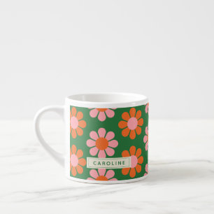 Tasse Expresso Joli Coloré Fleur Motif Vert rose Nom