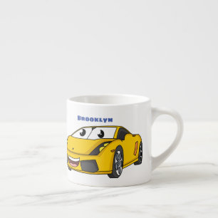 Tasse Expresso Joli dessin animé de voiture de sport jaune heureu