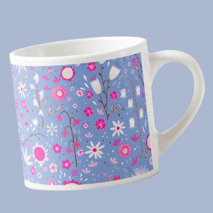 Tasse Expresso Joli Fleur sauvage Bleu Botanique Floral Keepsaké