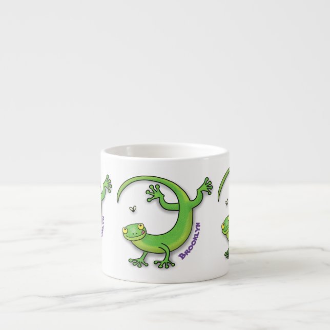Tasse Expresso Joli gecko vert salutations avec dessin animé (Devant)