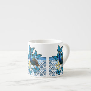 Tasse Expresso Joli paon et papillons bleus