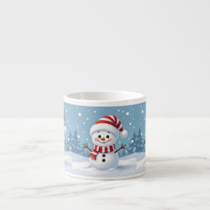 Tasse Expresso Joli petit bonhomme de neige avec écharpe et chape