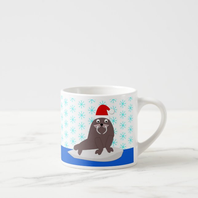 Tasse Expresso Joli Walrus de Noël et Snowflakes (Droite)