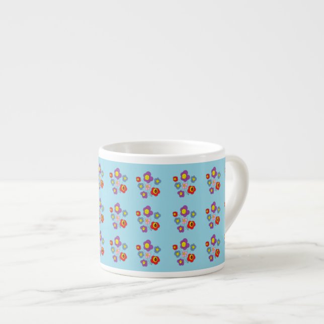 Tasse Expresso Jolie coccinelle et fleurs Motif bleu clair Esps (Devant droit)