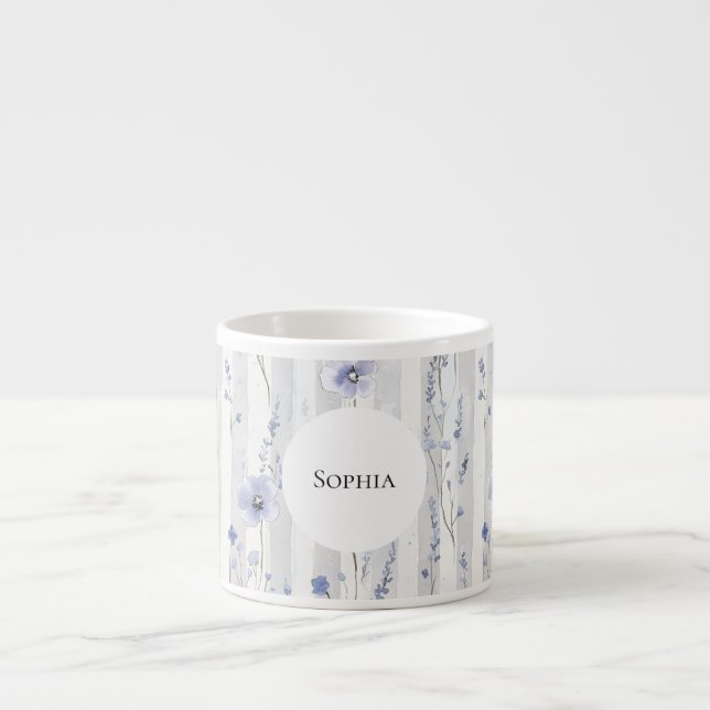 Tasse Expresso Jolie Lavande Blanc Rayures Floral Fête de Mariage (Devant)