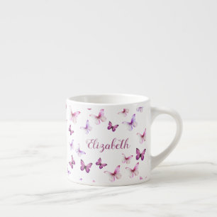 Tasse Expresso Jolis Papillons Roses Nom Personnalisé