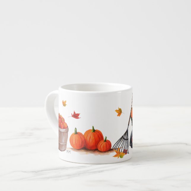 Tasse Expresso Jour d'automne avec les pommes et le râteau de (Devant gauche)