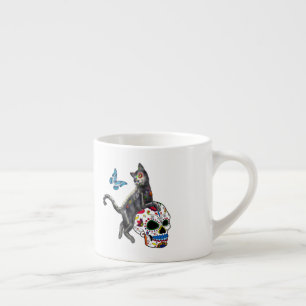 Tasse Expresso Jour De La Morte Chat Crâne Sucre Et Papillon