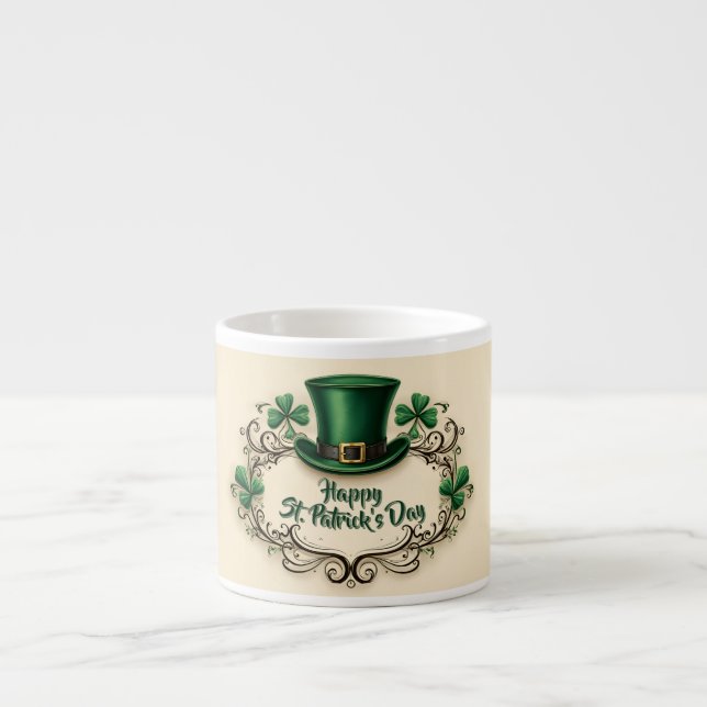 Tasse Expresso Joyeuse fête de la Saint-Patrick, modèle de trèfle (Devant)