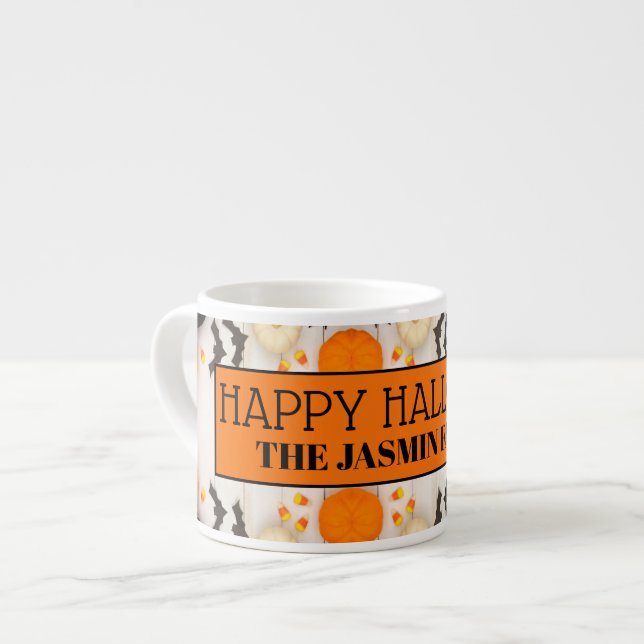 Tasse Expresso Joyeux Halloween Citrouille Orange (Devant gauche)