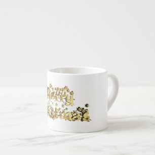 Tasse Expresso Joyeux Noël Elegant Gold Stars Typographie