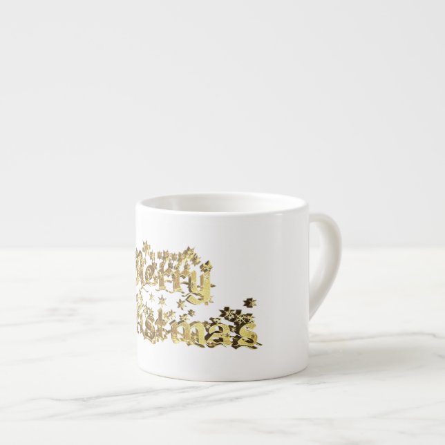 Tasse Expresso Joyeux Noël Elegant Gold Stars Typographie (Devant droit)