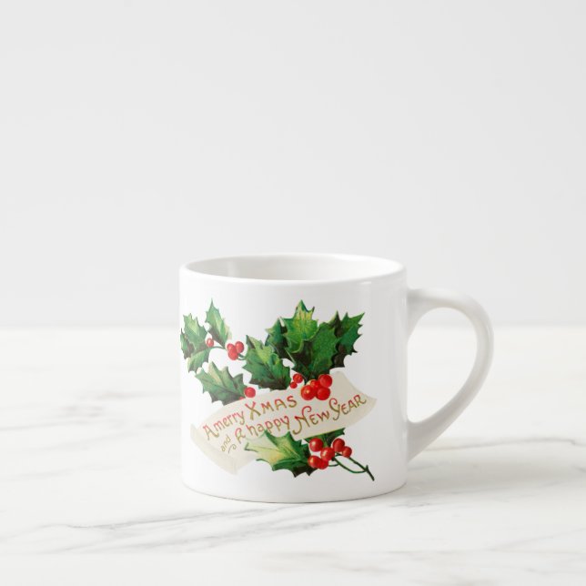 Tasse Expresso Joyeux Noël et Joyeux Nouvel An Holly (Droite)