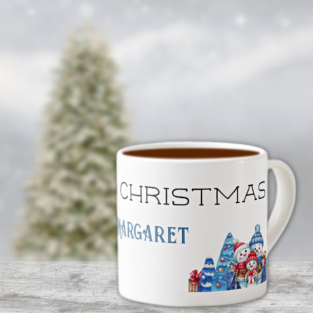 Tasse Expresso Joyeux Noël, Nom décoratif sur Aquarelle 6oz (Créateur téléchargé)