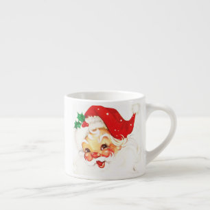 Tasse Expresso Joyeux Noël Père Noël Vintage Red Casquette Art