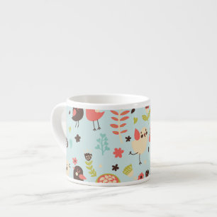 Tasse Expresso Joyeux oiseaux dans les champs de fleurs
