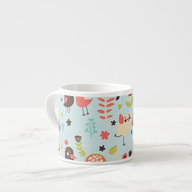 Tasse Expresso Joyeux oiseaux dans les champs de fleurs (Devant gauche)