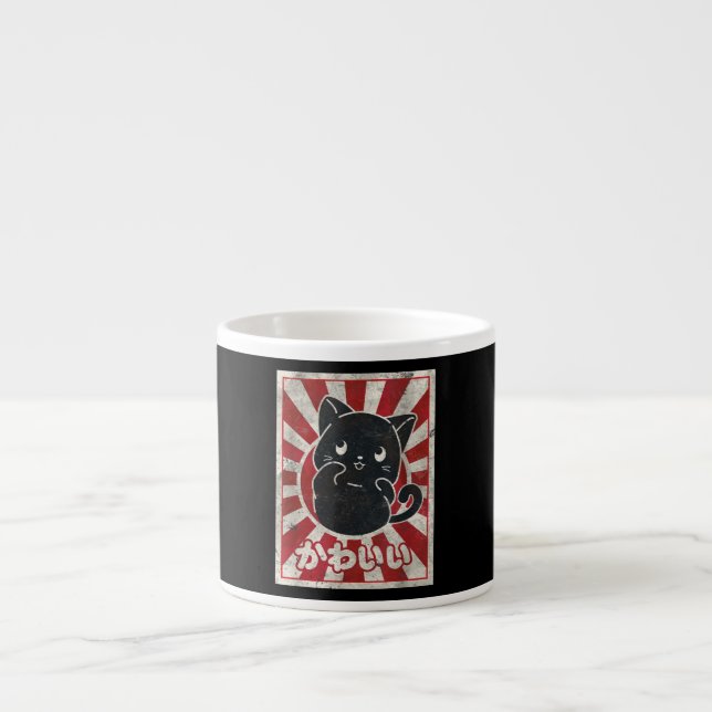 Tasse Expresso Kawaii Chat Japonais Anime Noir Amoureux des chats (Devant)