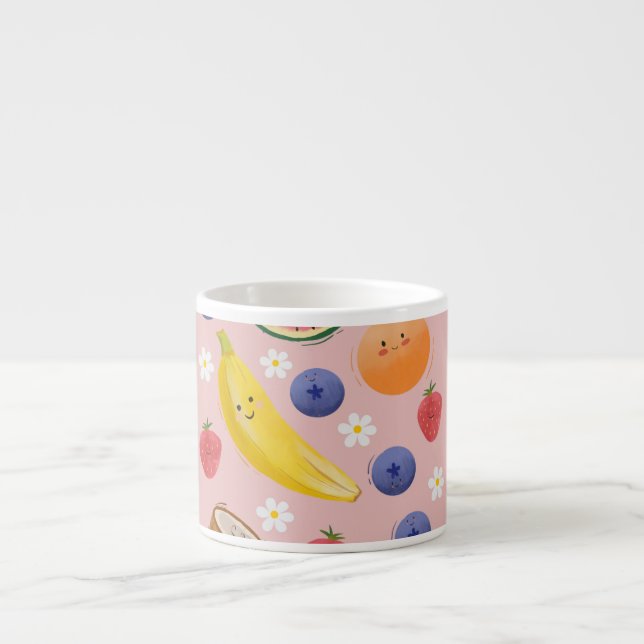 Tasse Expresso Kawaii Fruits À La Main Avec Visages (Devant)