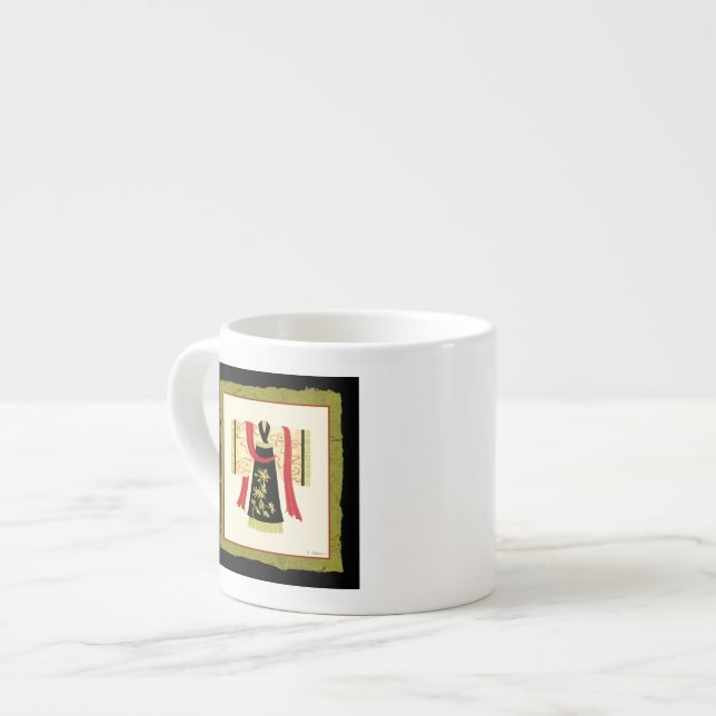 Tasse Expresso Kimono japonais traditionnel avec imprimé floral (Devant gauche)