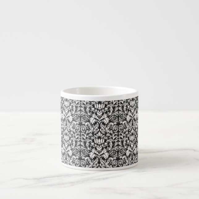 Tasse Expresso Lace noir blanc Damas Brocade (Devant)