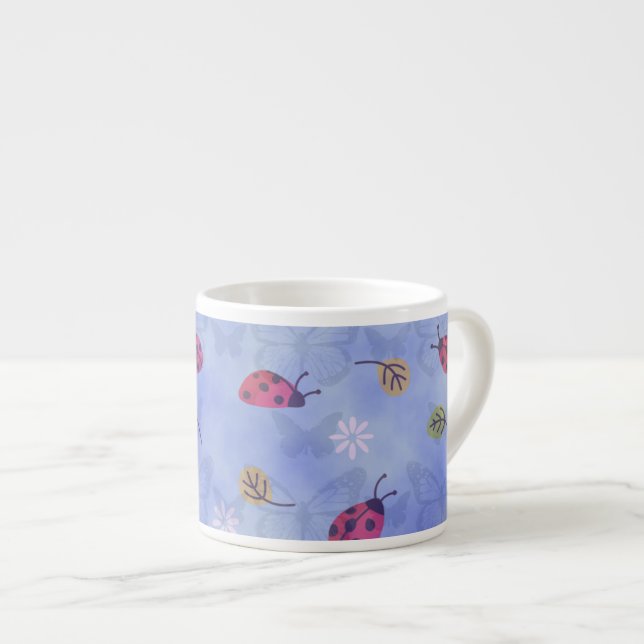 Tasse Expresso Ladybirds and Falling Leaves Blue Pattern (Devant droit)