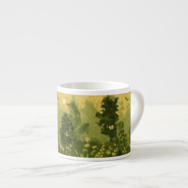 Tasse Expresso Laine "Summer Lawn" peinture paysage tons verts (Devant droit)