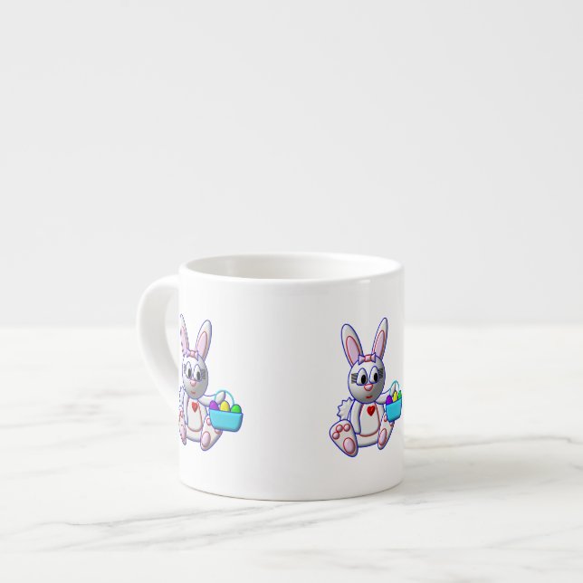 Tasse Expresso Lapin mignon avec un panier (Devant gauche)