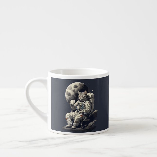 Tasse Expresso L'astronaute Chat ayant une coupe de café (Gauche)