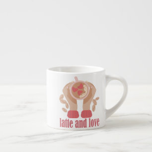 Tasse Expresso Latte et coupe d'amour, mains et citation de café