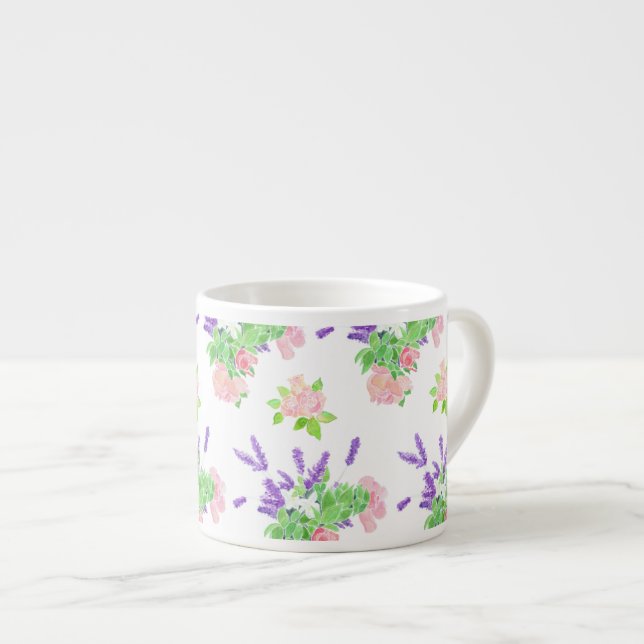 Tasse Expresso Lavande nostalgique, Roses roses, Faux orange (Devant droit)
