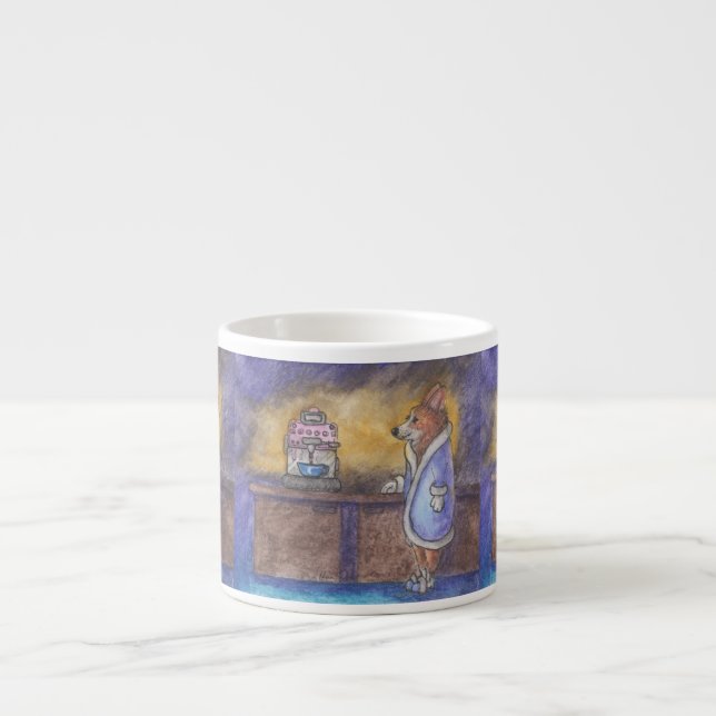 Tasse Expresso Le corgi poursuit, faisant le café de matin (Devant)