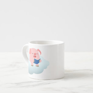 Tasse Expresso Lecteur de cochon de dessin mignon sur Cloud Espre