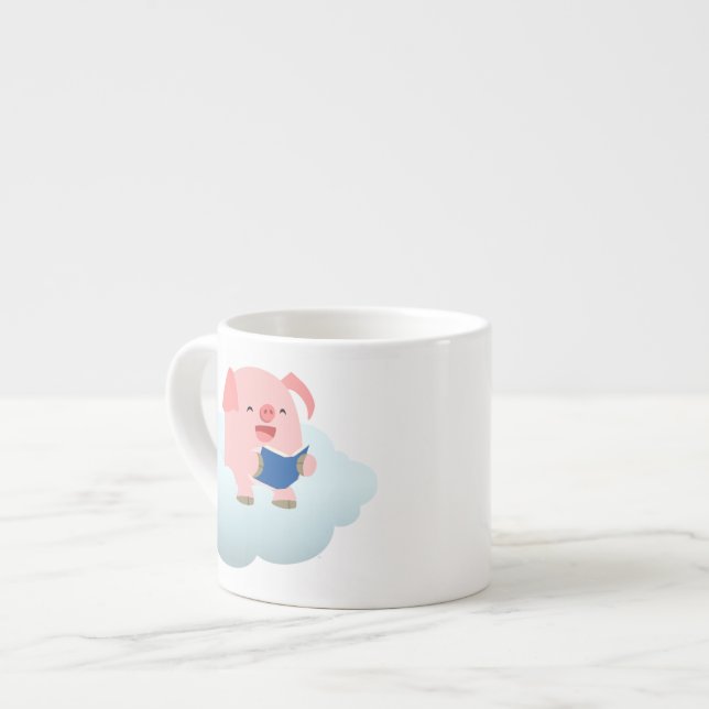 Tasse Expresso Lecteur de cochon de dessin mignon sur Cloud Espre (Devant gauche)