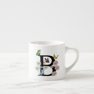 Tasse Expresso Lettre B Monogramme de papillon floral initial