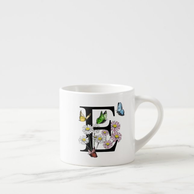 Tasse Expresso Lettre E Monogramme Papillon Floral Initial     (Droite)
