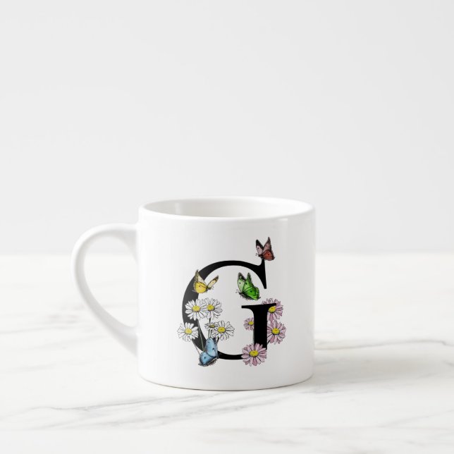 Tasse Expresso Lettre G Floral Papillon Monogramme Initial    (Gauche)