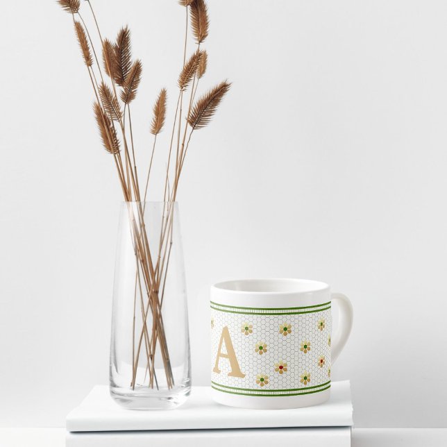 Tasse Expresso Lettre initiale personnalisée | Chic Gold Daisy Ho (Créateur téléchargé)