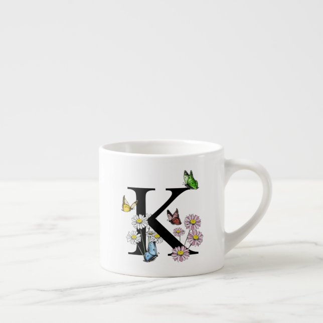 Tasse Expresso Lettre K Monogramme Papillon Floral Initial     (Droite)