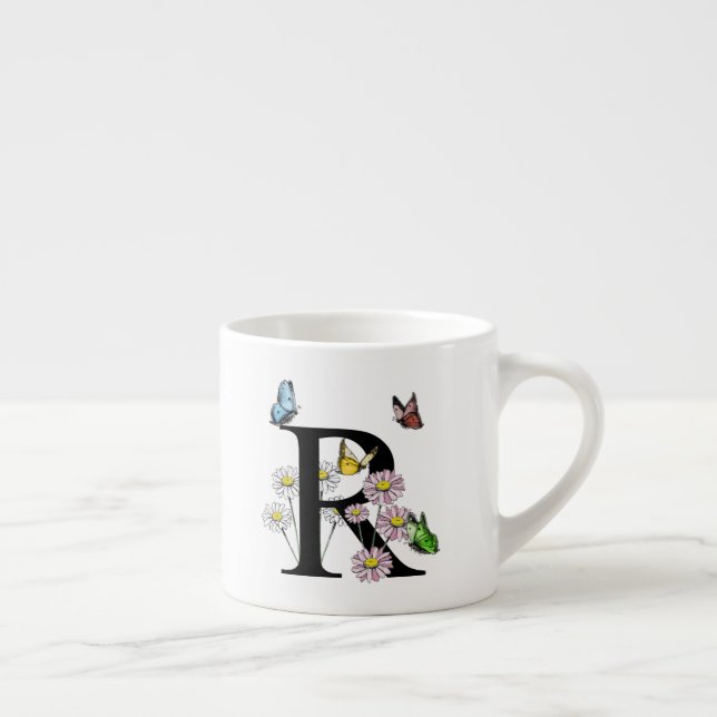 Tasse Expresso Lettre R Monogramme Papillon Floral Initial   (Droite)