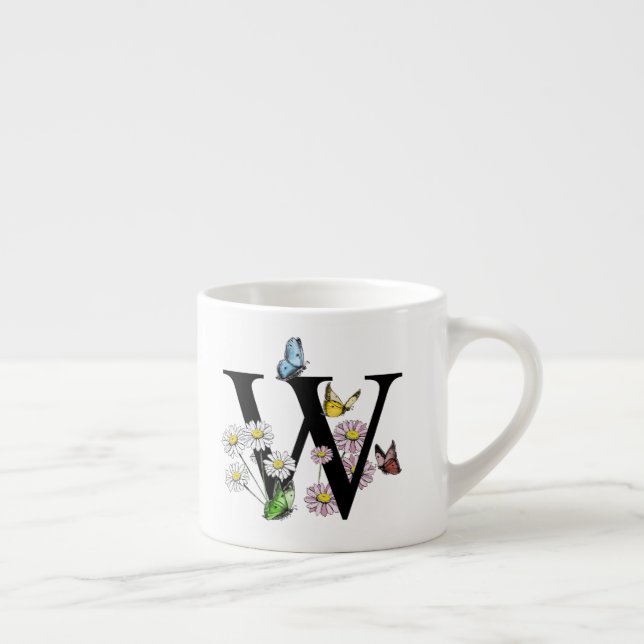 Tasse Expresso Lettre W Papillon Floral Monogramme Initiale  (Droite)
