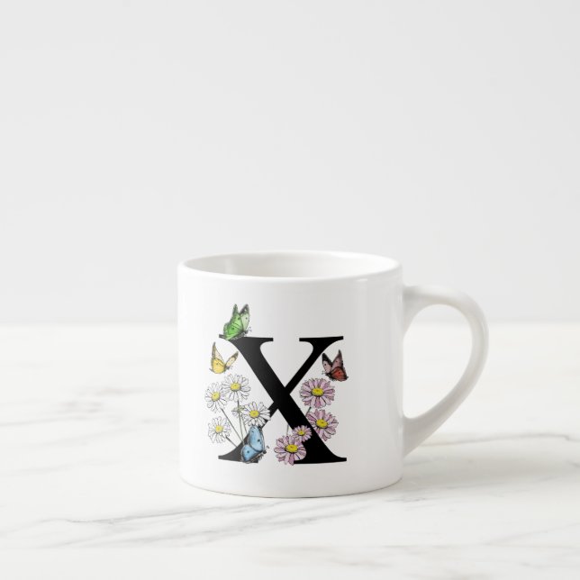 Tasse Expresso Lettre X Monogramme Papillon Floral Initial     (Droite)
