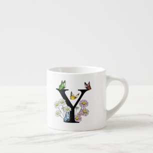 Tasse Expresso Lettre Y Monogramme Papillon Floral Initial    