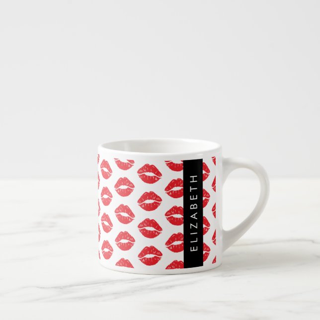 Tasse Expresso Lèvres Rouges, Rouge, Motif Des Lèvres, Votre Nom (Droite)