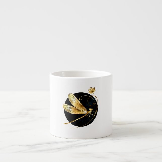 Tasse Expresso libellule d'or en cercle noir (Devant)