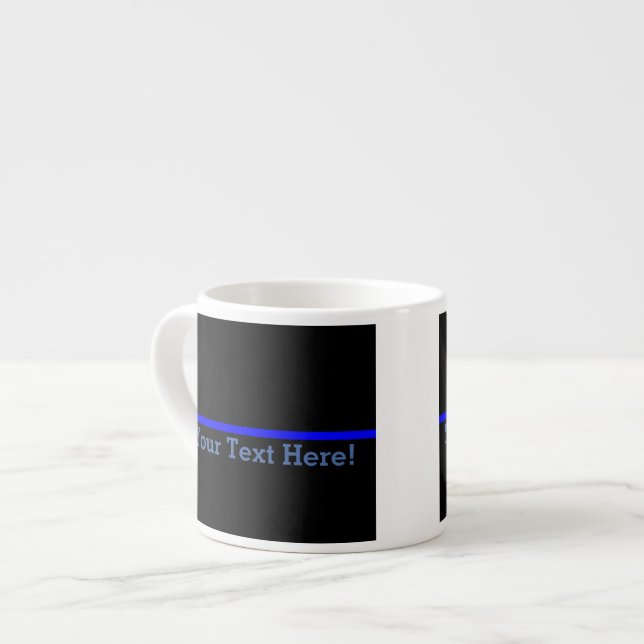 Tasse Expresso Ligne Bleue Mince Symbolique Votre texte en noir (Devant gauche)