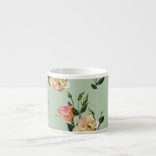 Tasse Expresso Lisianthus victorien : Aquarelle Florale d'olive.